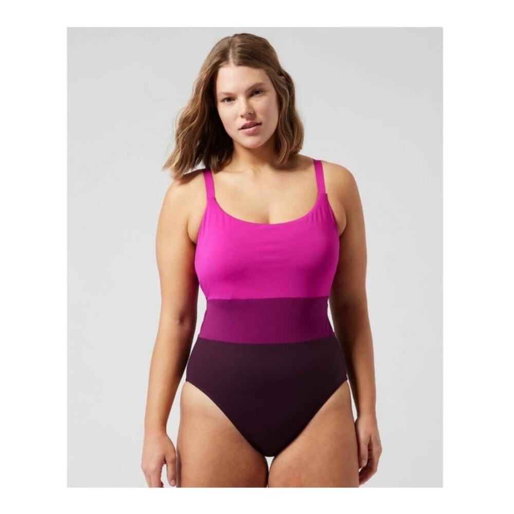 Athleta Coastline One Piece Swimsuit Pink Purple UPF 50 Small